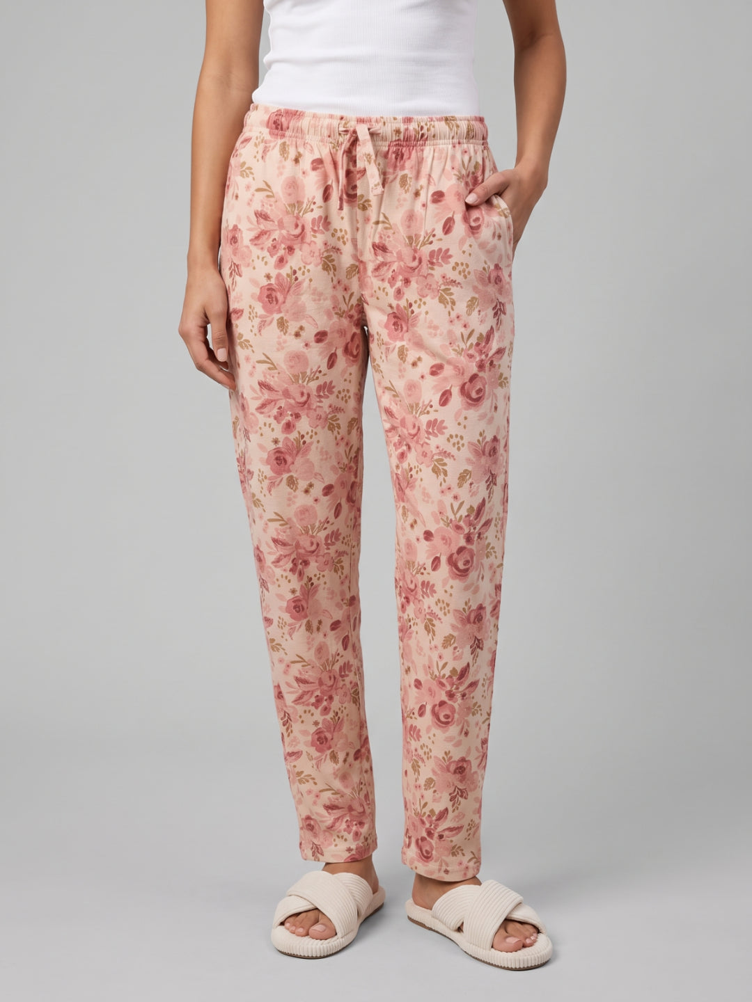 White Cotton Knit Printed Lounge Pants