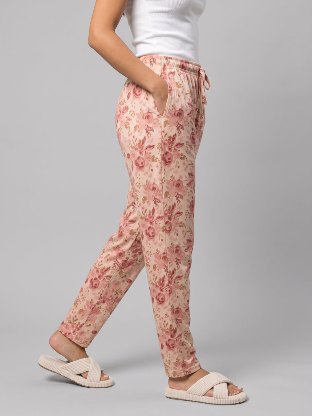 White Cotton Knit Printed Lounge Pants