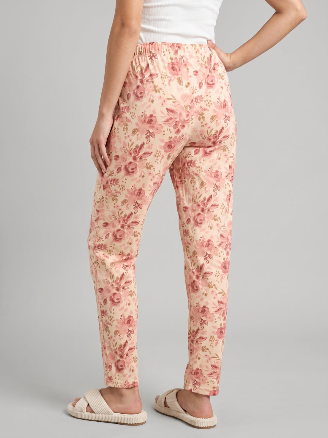 White Cotton Knit Printed Lounge Pants