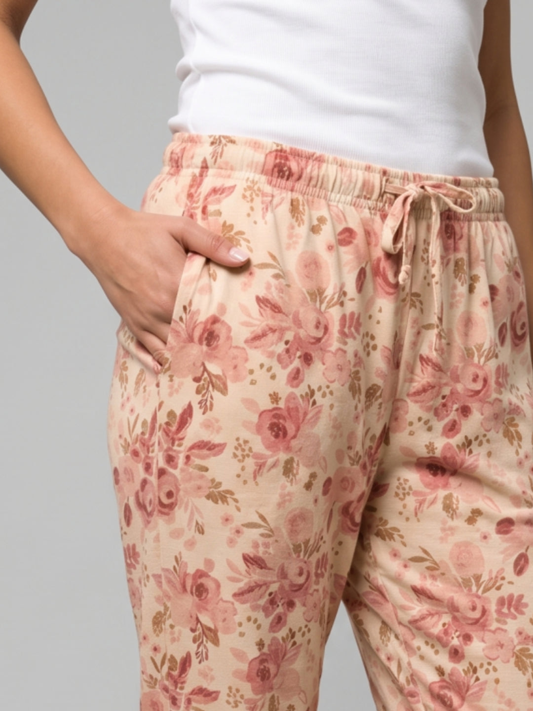 White Cotton Knit Printed Lounge Pants