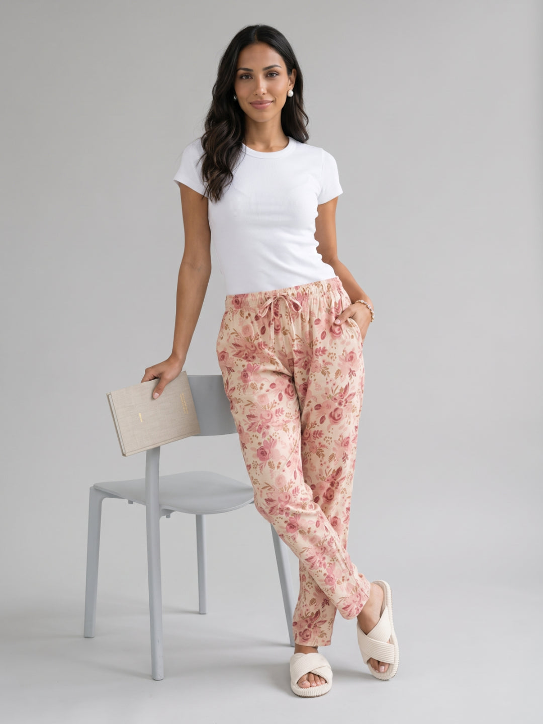 White Cotton Knit Printed Lounge Pants