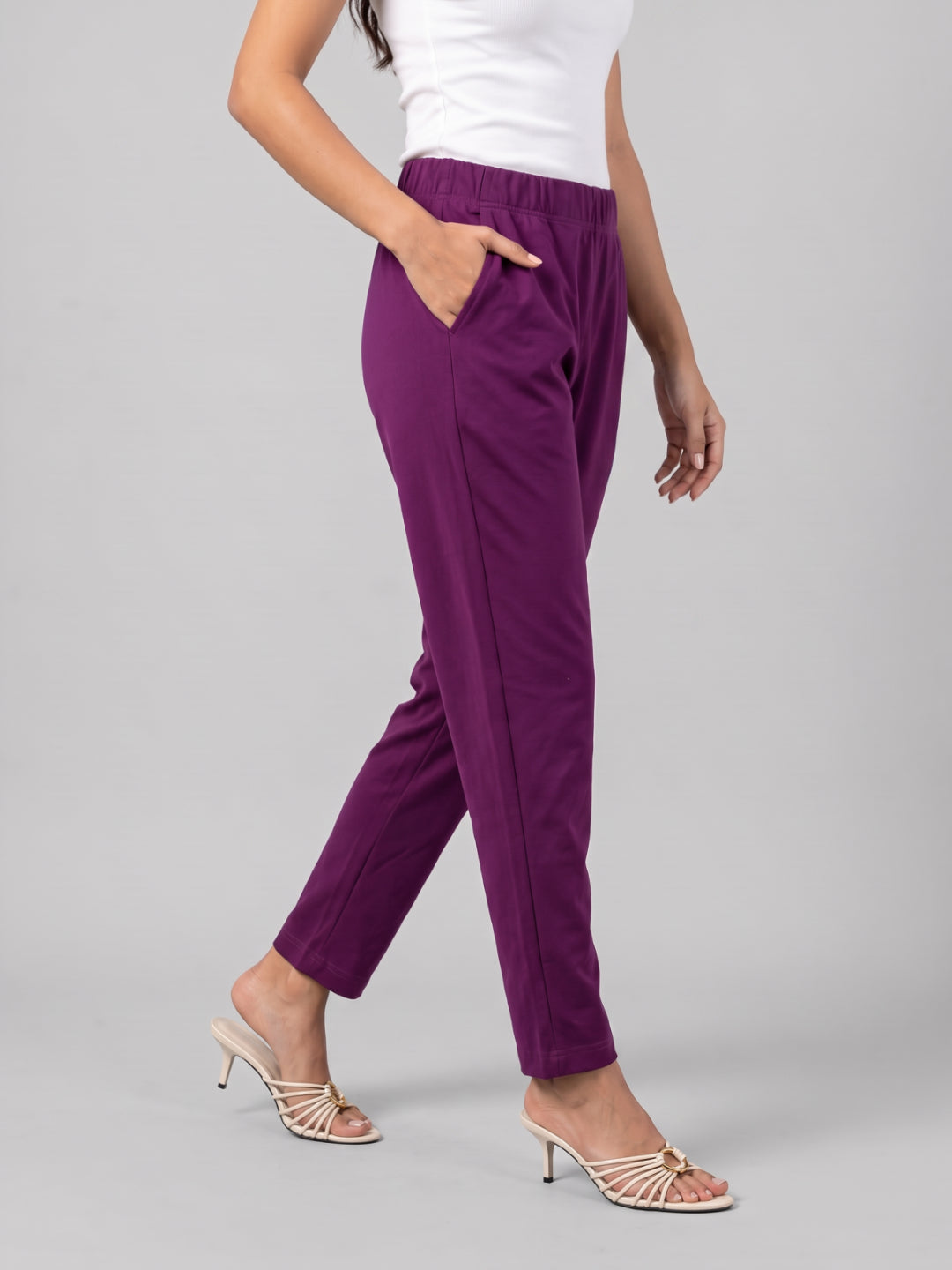 Medium Purple Cotton Stretch Kurti Pants