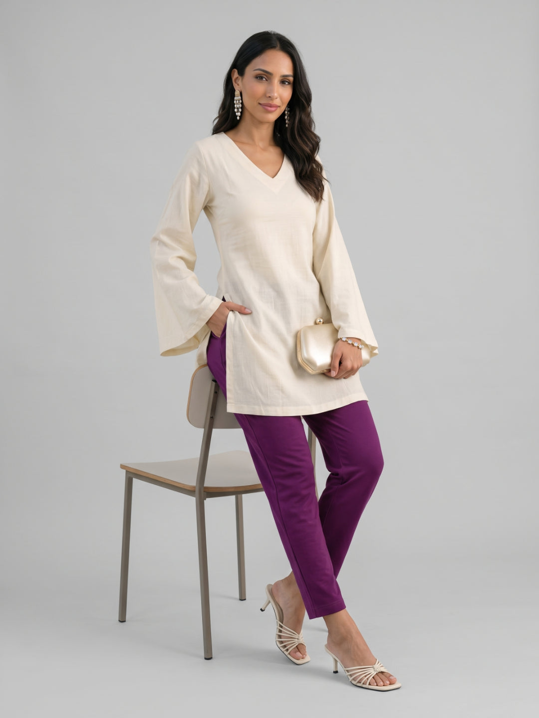 Medium Purple Cotton Stretch Kurti Pants