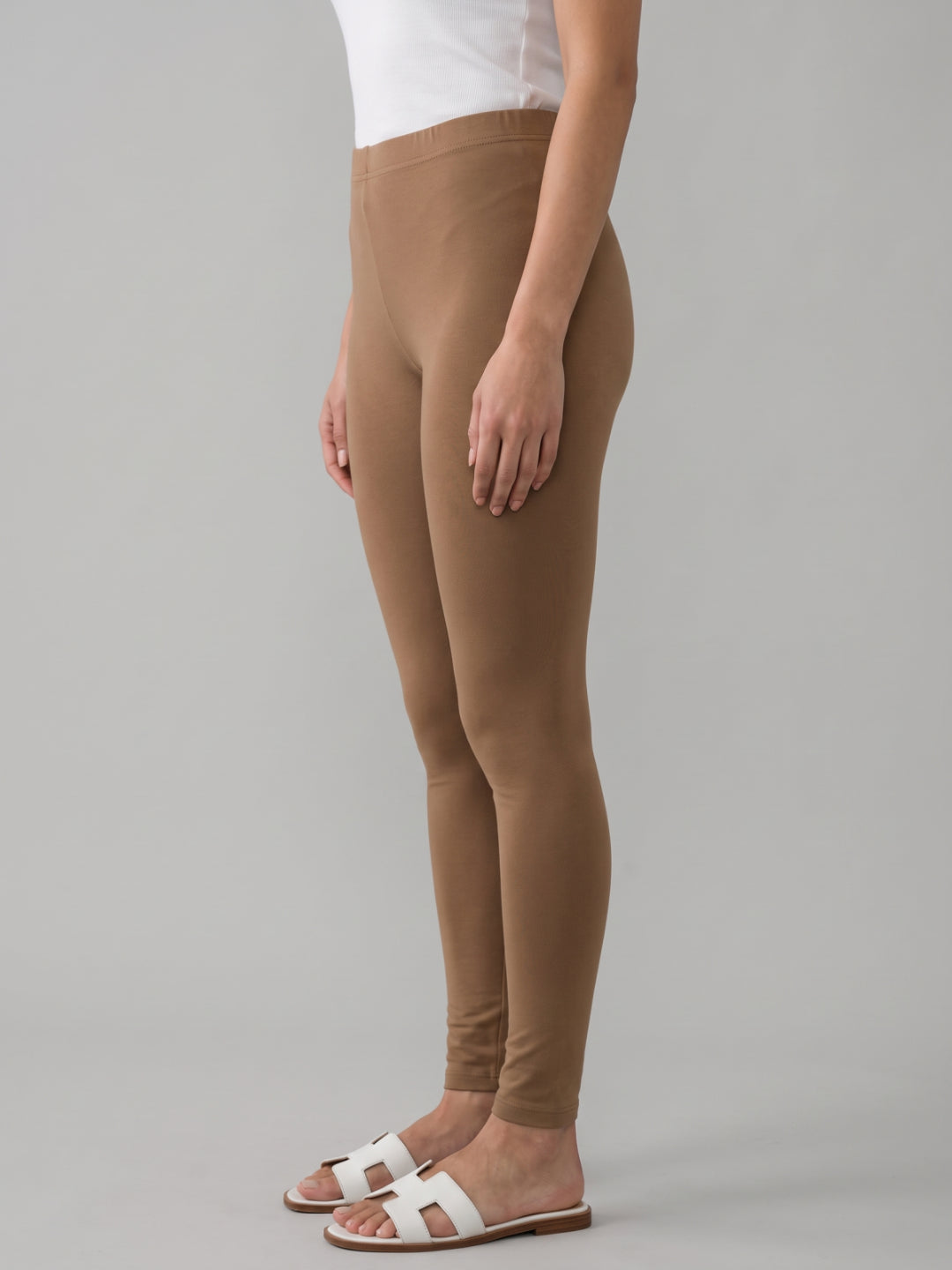 Light Brown Cotton Stretch Ankle Length Leggings