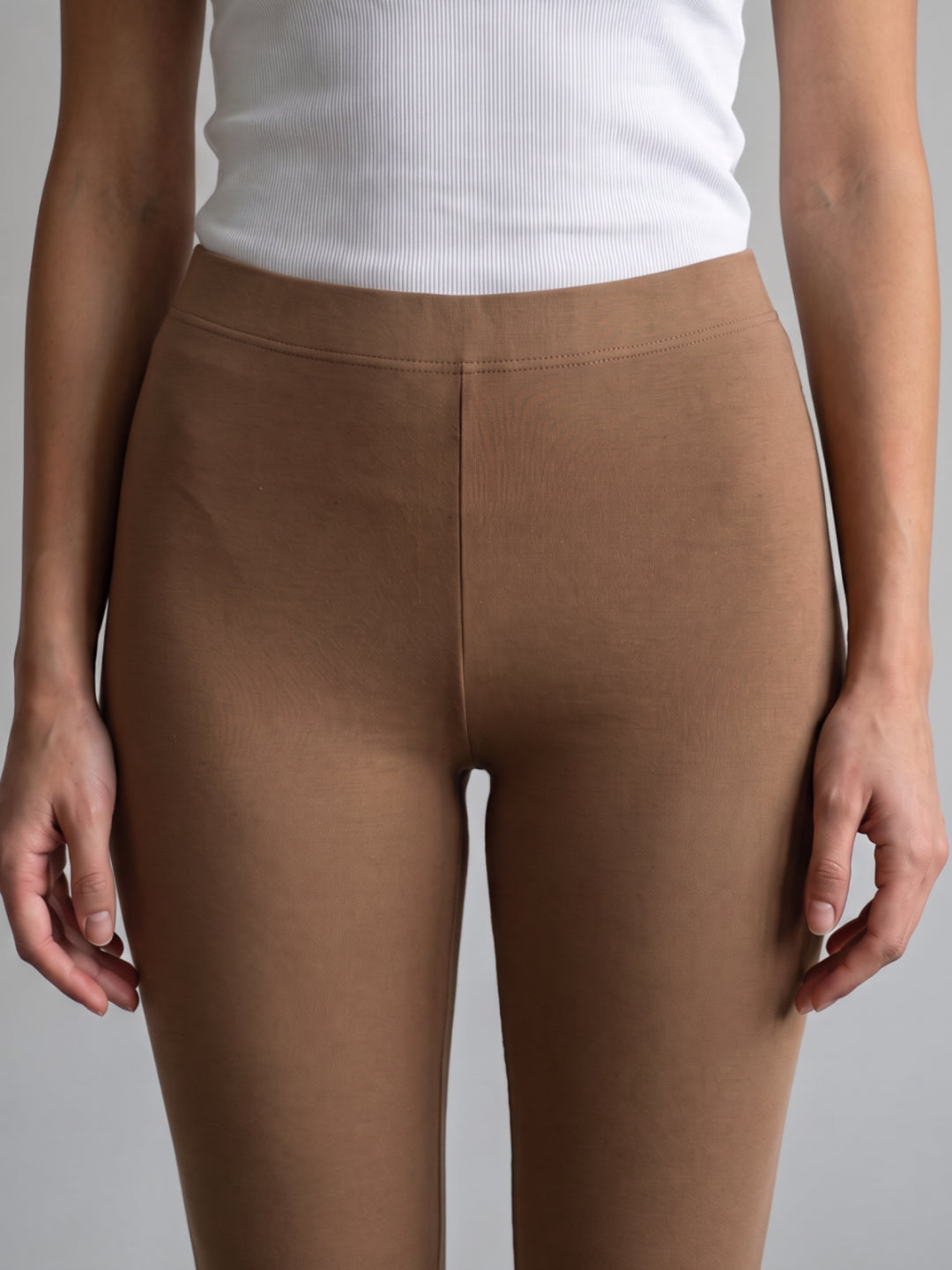 Light Brown Cotton Stretch Ankle Length Leggings