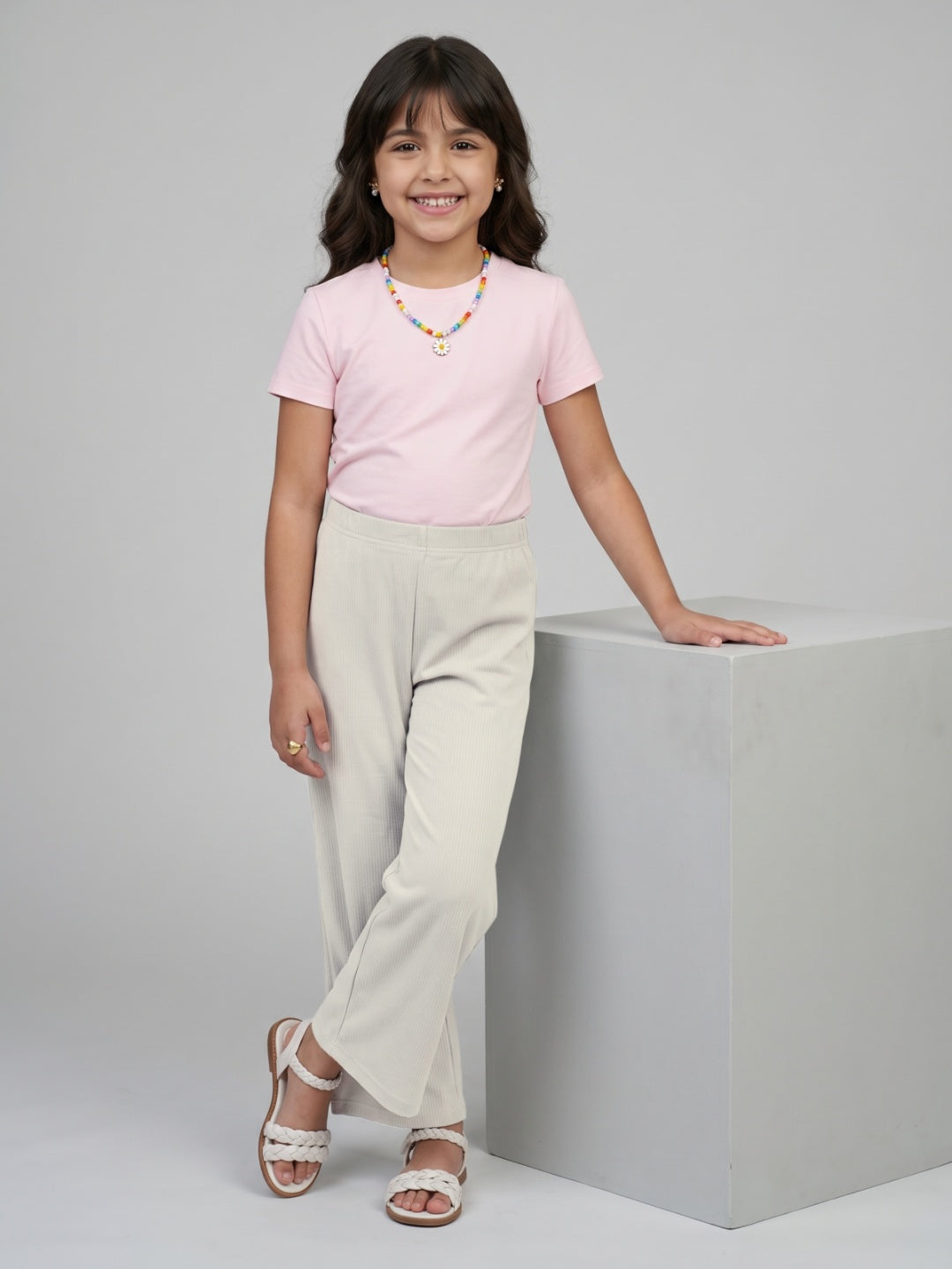 Cream Rayon Poly Stretch Rib Palazzo