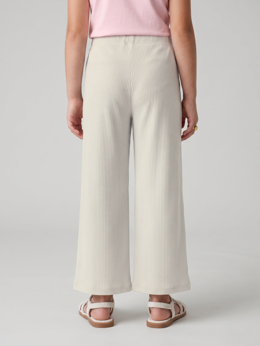 Cream Rayon Poly Stretch Rib Palazzo