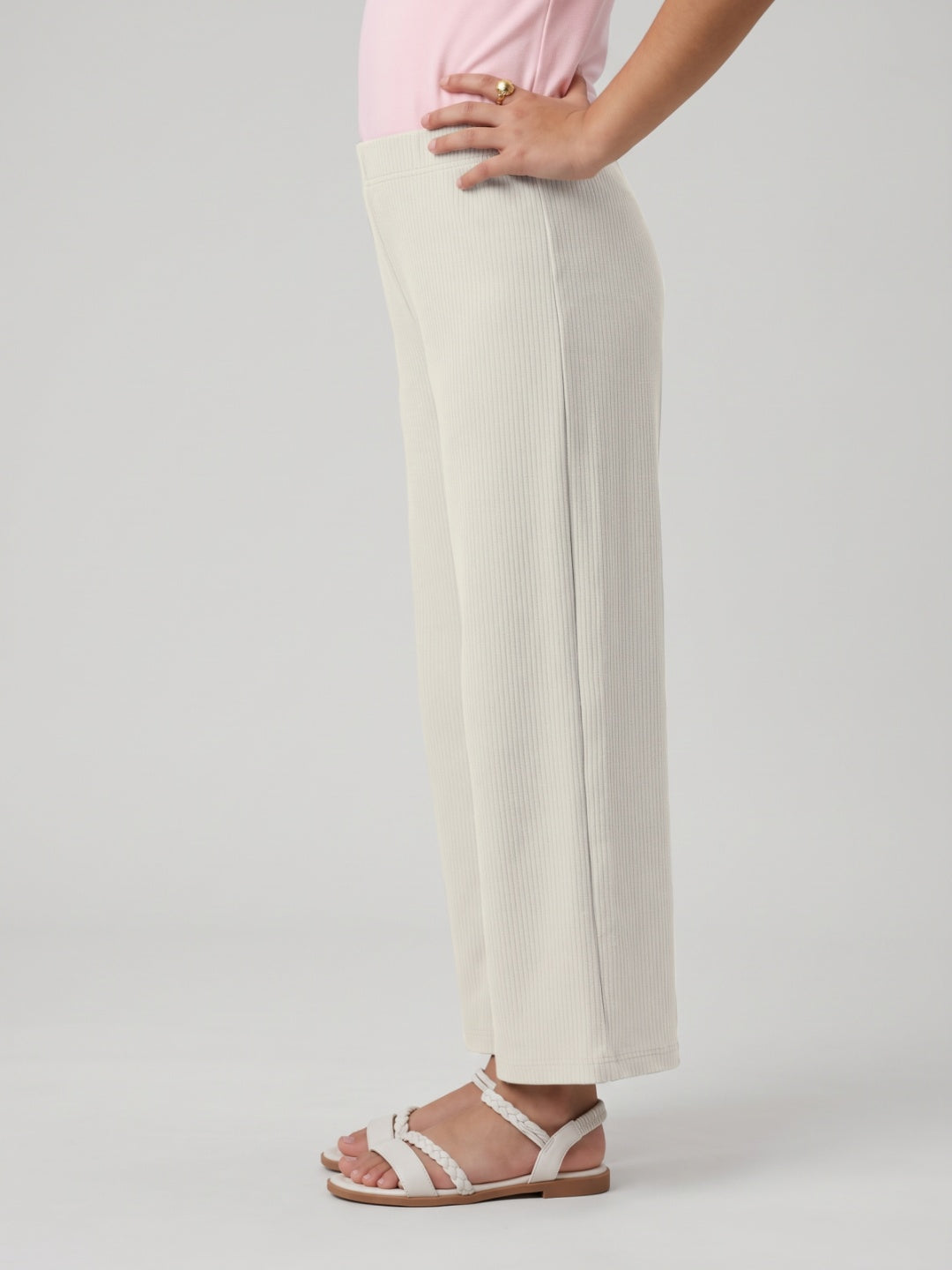 Cream Rayon Poly Stretch Rib Palazzo