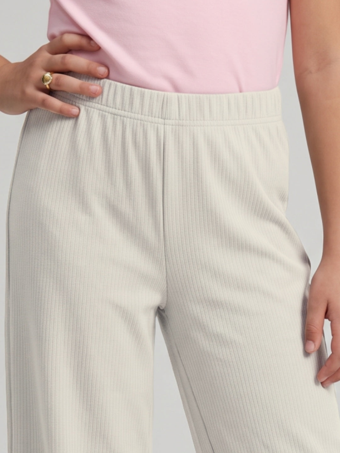Cream Rayon Poly Stretch Rib Palazzo