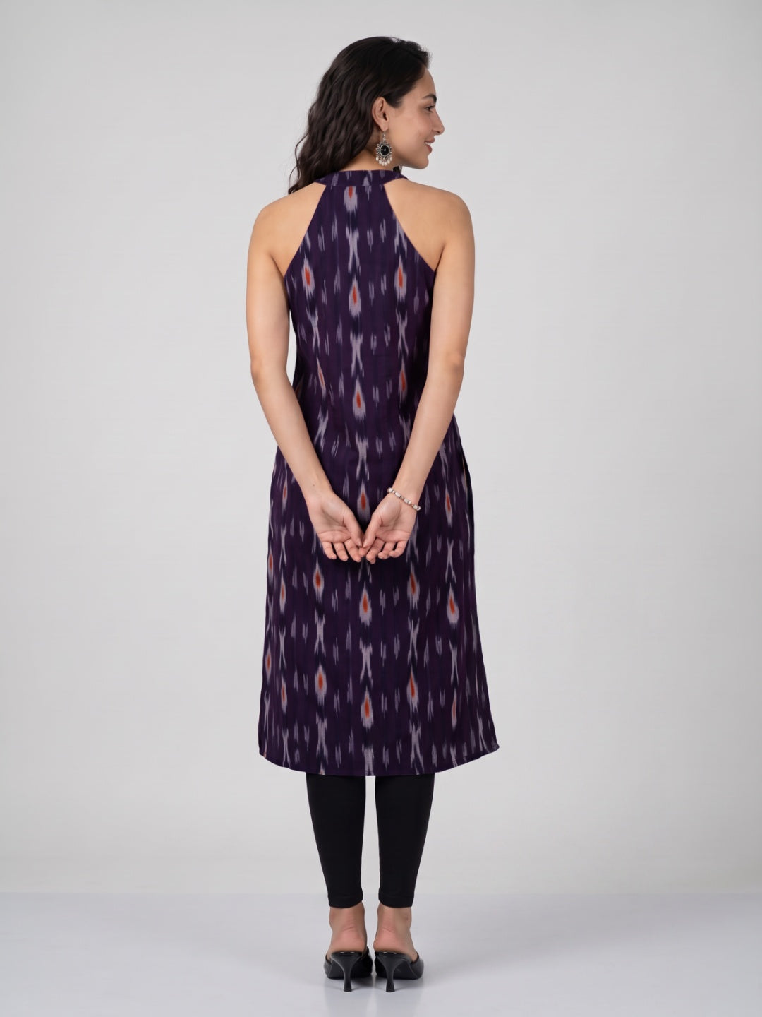 Ikat Print V-Neck Sleeveless Kurti