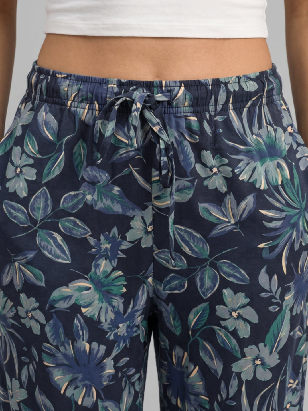 Navy Cotton Knit Printed Lounge Pants