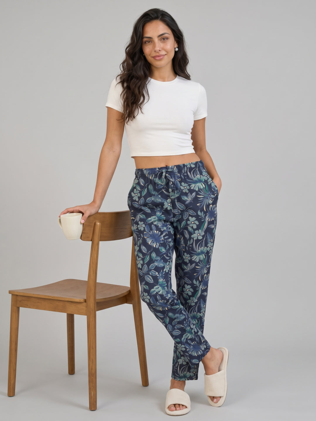 Navy Cotton Knit Printed Lounge Pants