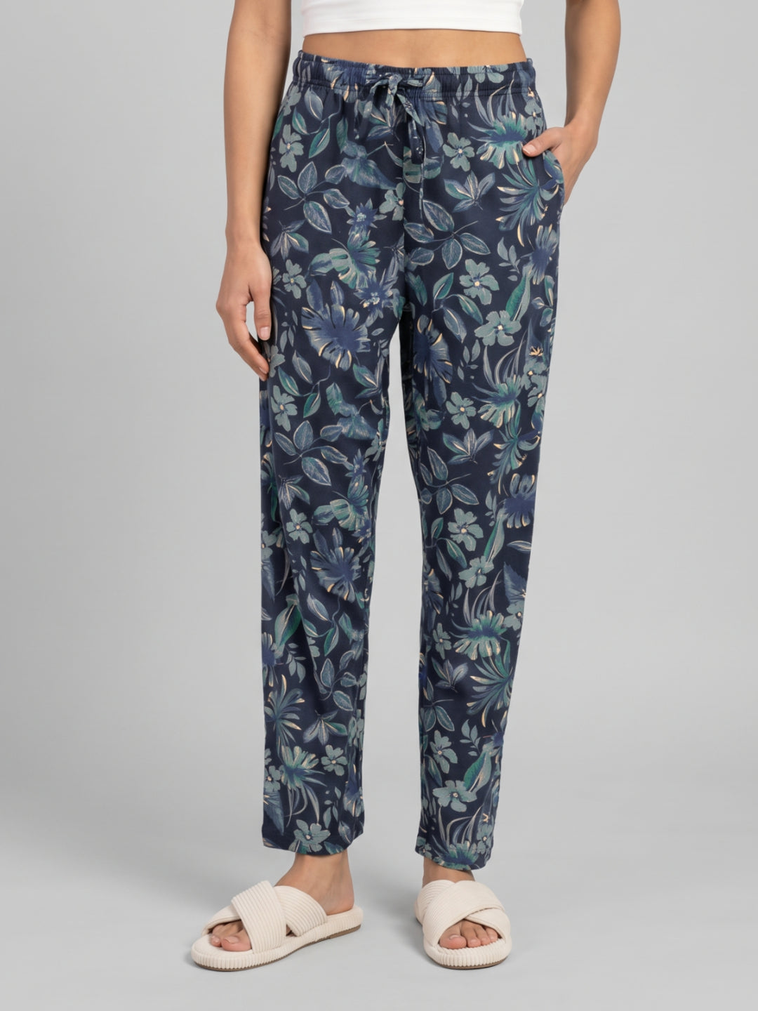 Navy Cotton Knit Printed Lounge Pants