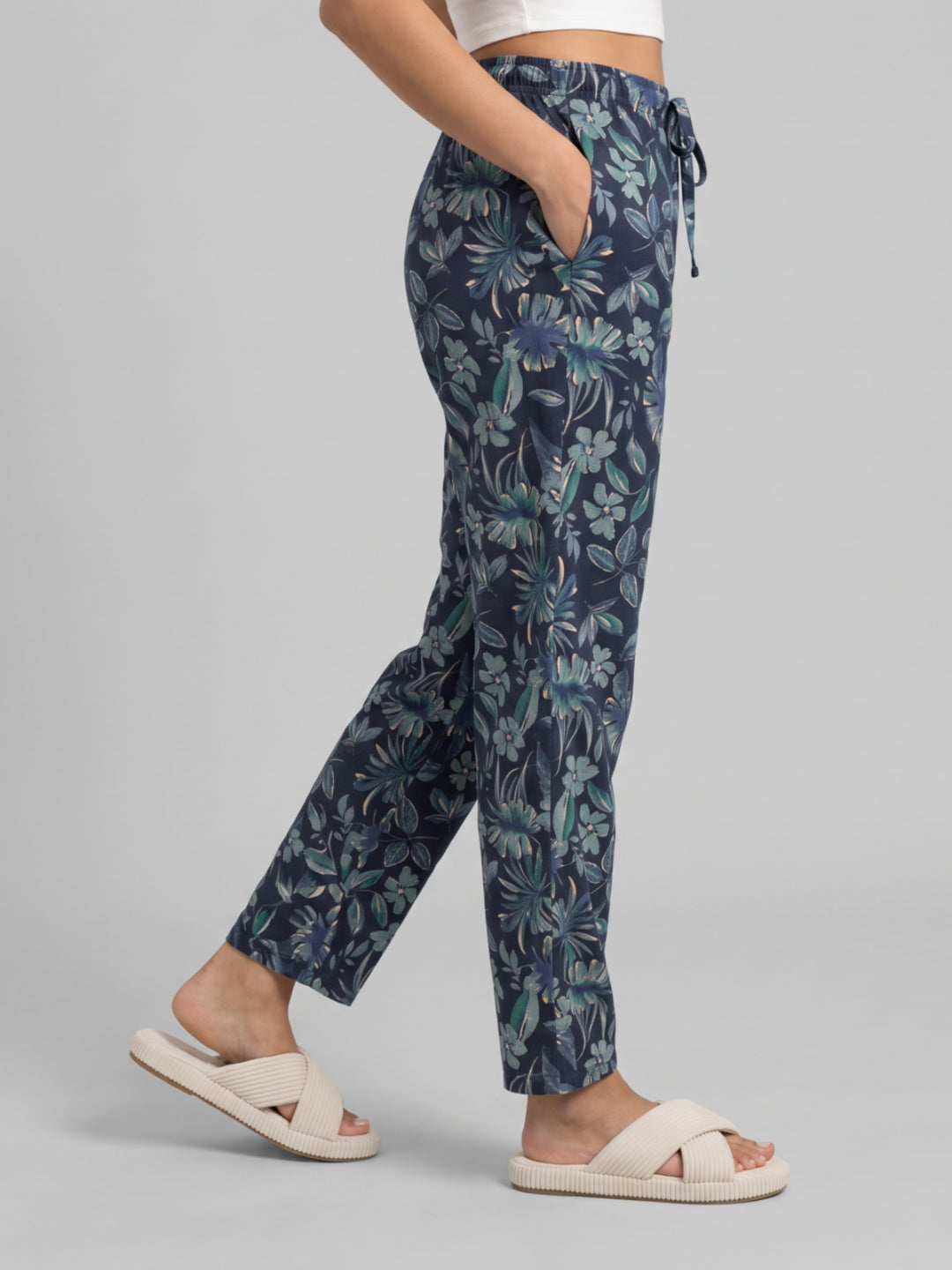 Navy Cotton Knit Printed Lounge Pants