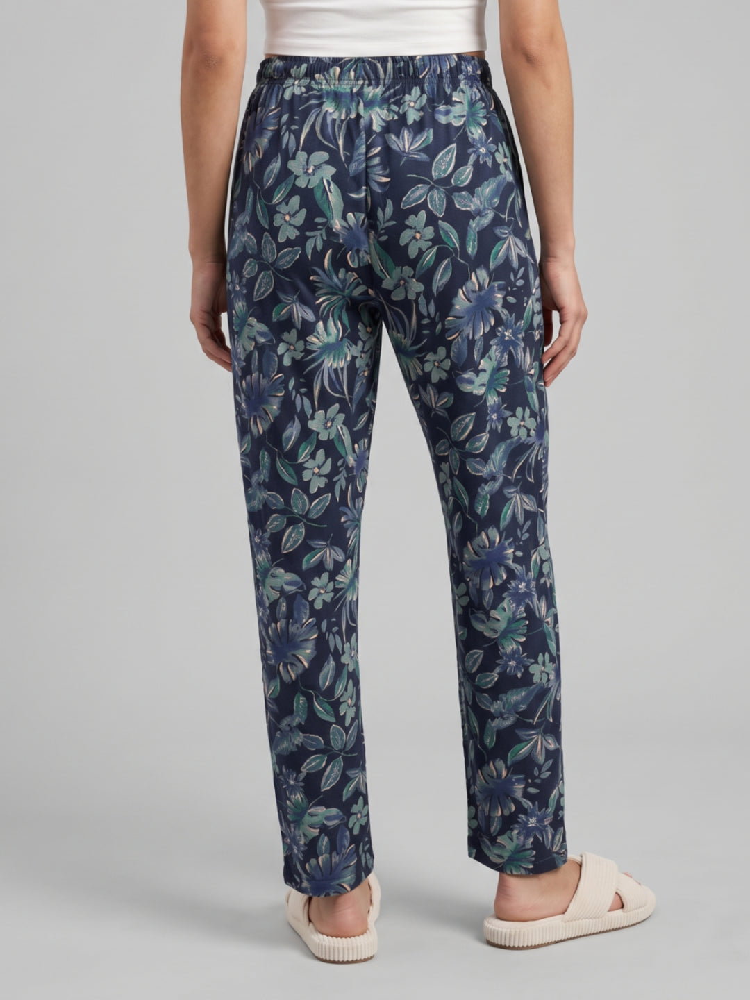 Navy Cotton Knit Printed Lounge Pants