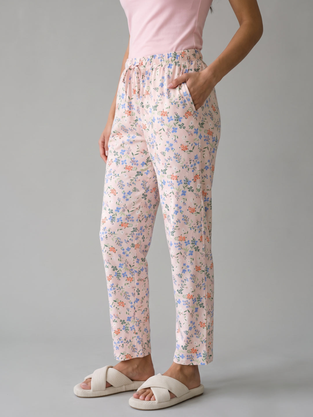 Pink Cotton Knit Printed Lounge Pants