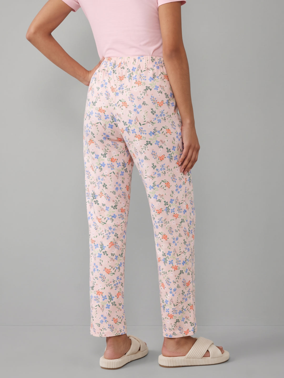 Pink Cotton Knit Printed Lounge Pants