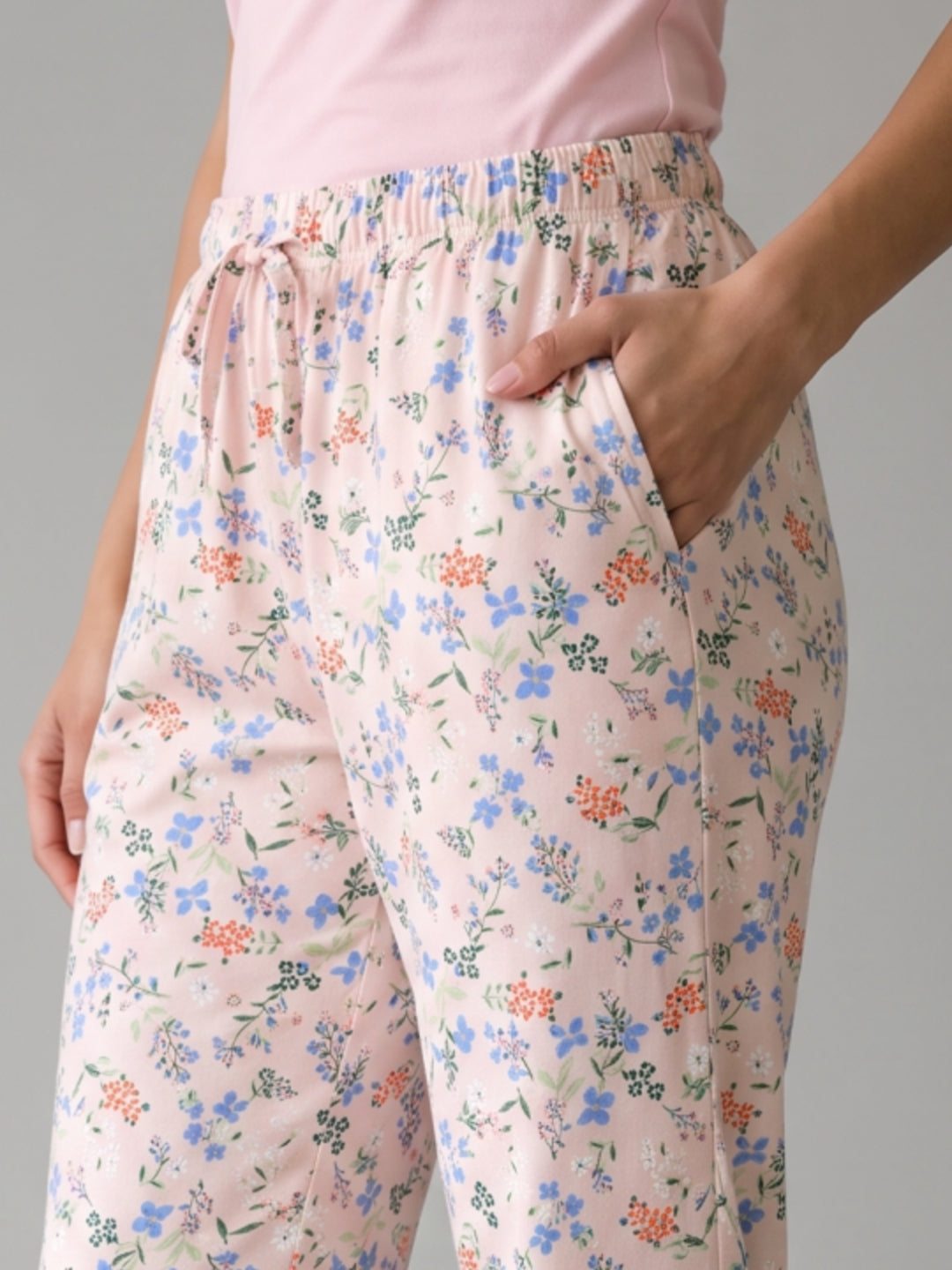 Pink Cotton Knit Printed Lounge Pants