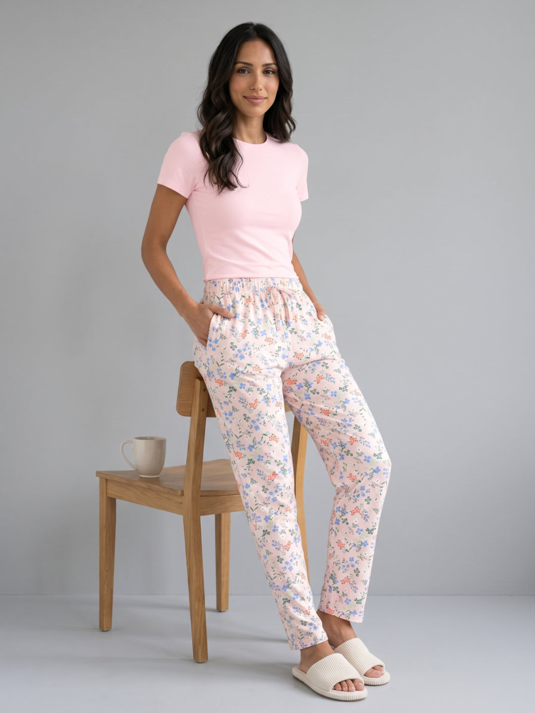 Pink Cotton Knit Printed Lounge Pants
