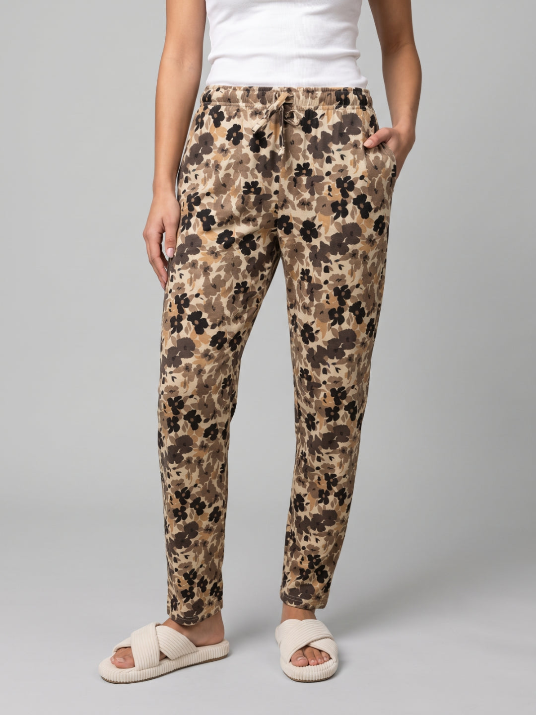 White Cotton Knit Printed Lounge Pants