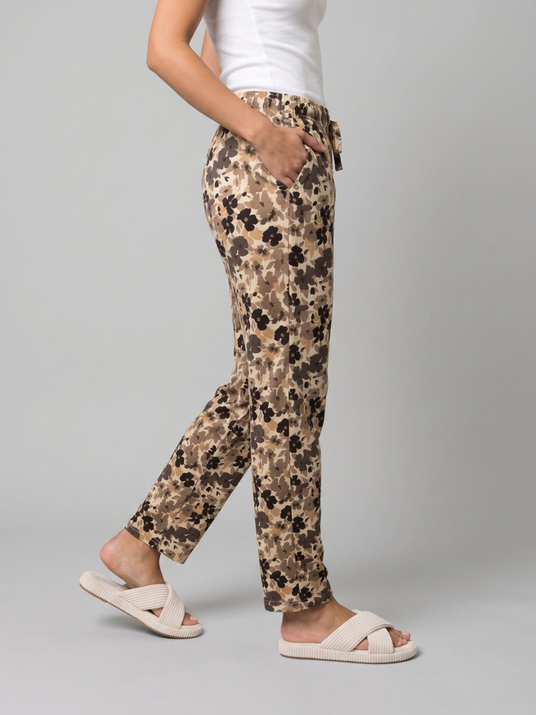 White Cotton Knit Printed Lounge Pants