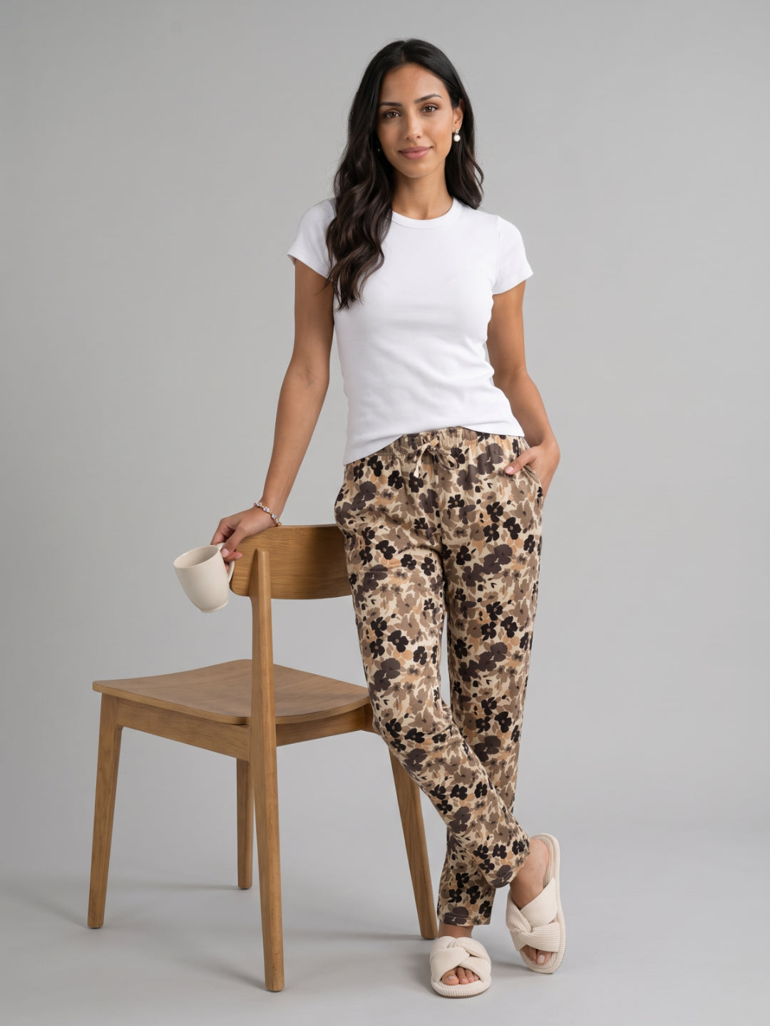 White Cotton Knit Printed Lounge Pants