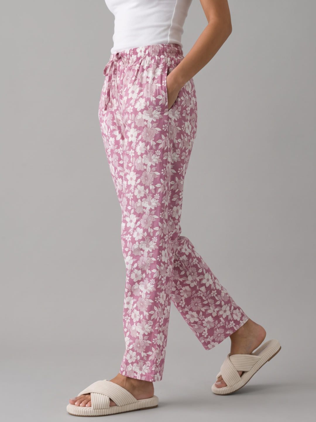 Pink Woven Viscose Printed Lounge Pants