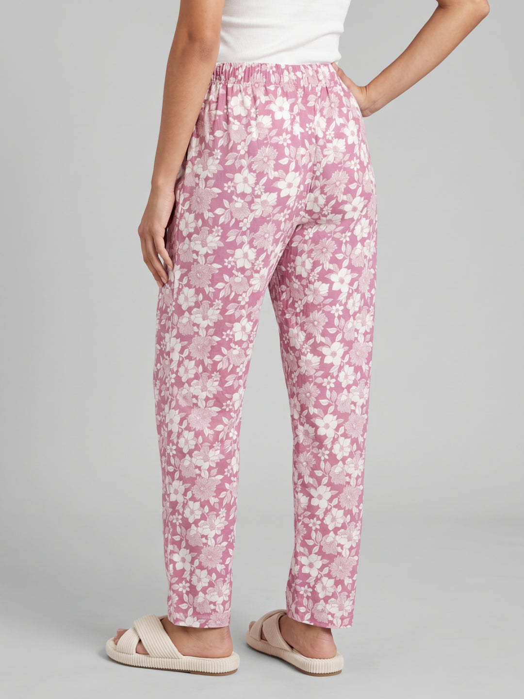 Pink Woven Viscose Printed Lounge Pants