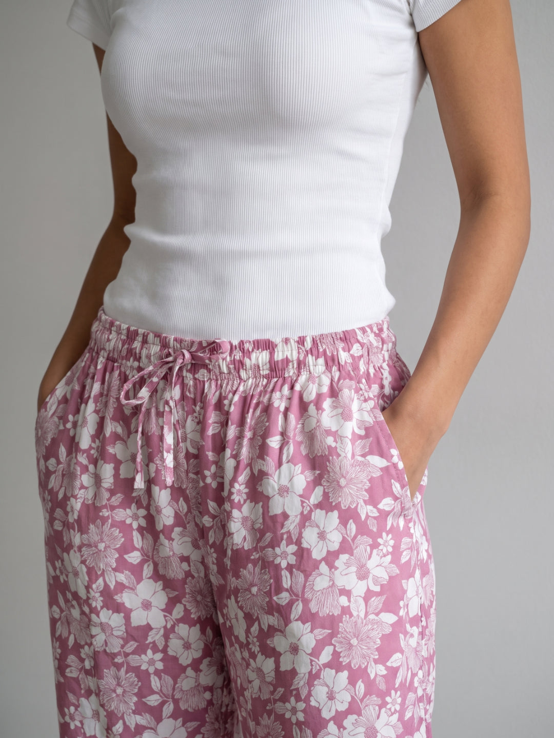 Pink Woven Viscose Printed Lounge Pants