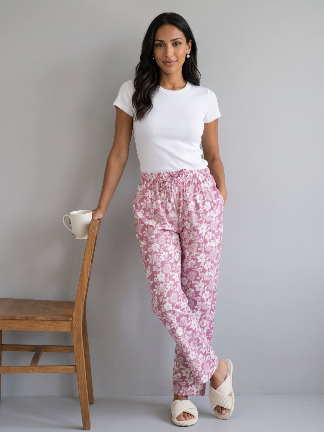 Pink Woven Viscose Printed Lounge Pants