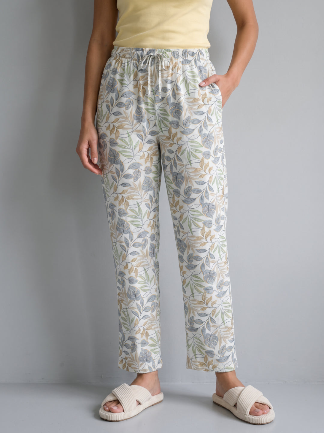 Blue Woven Viscose Printed Lounge Pants