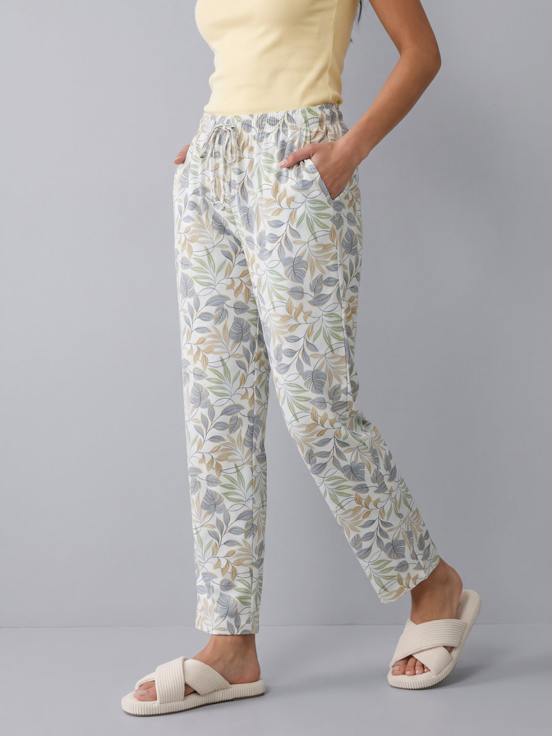 Blue Woven Viscose Printed Lounge Pants