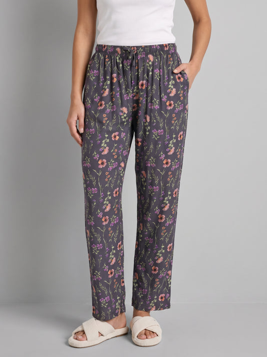 Grey Woven Viscose Printed Lounge Pants