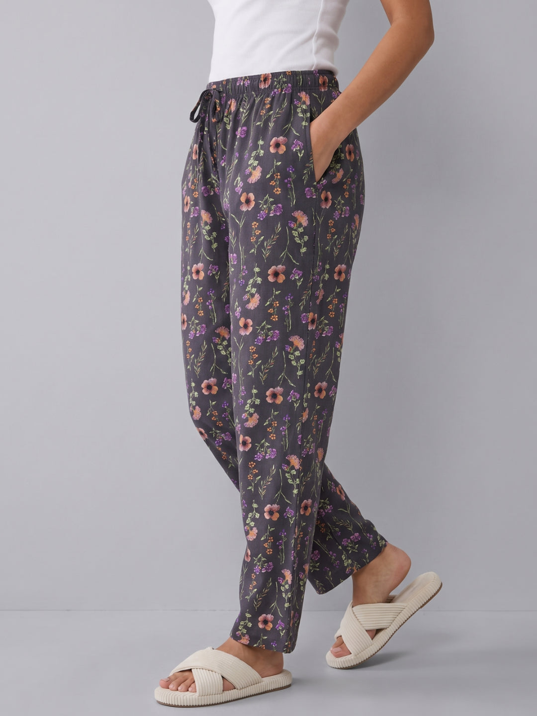 Grey Woven Viscose Printed Lounge Pants
