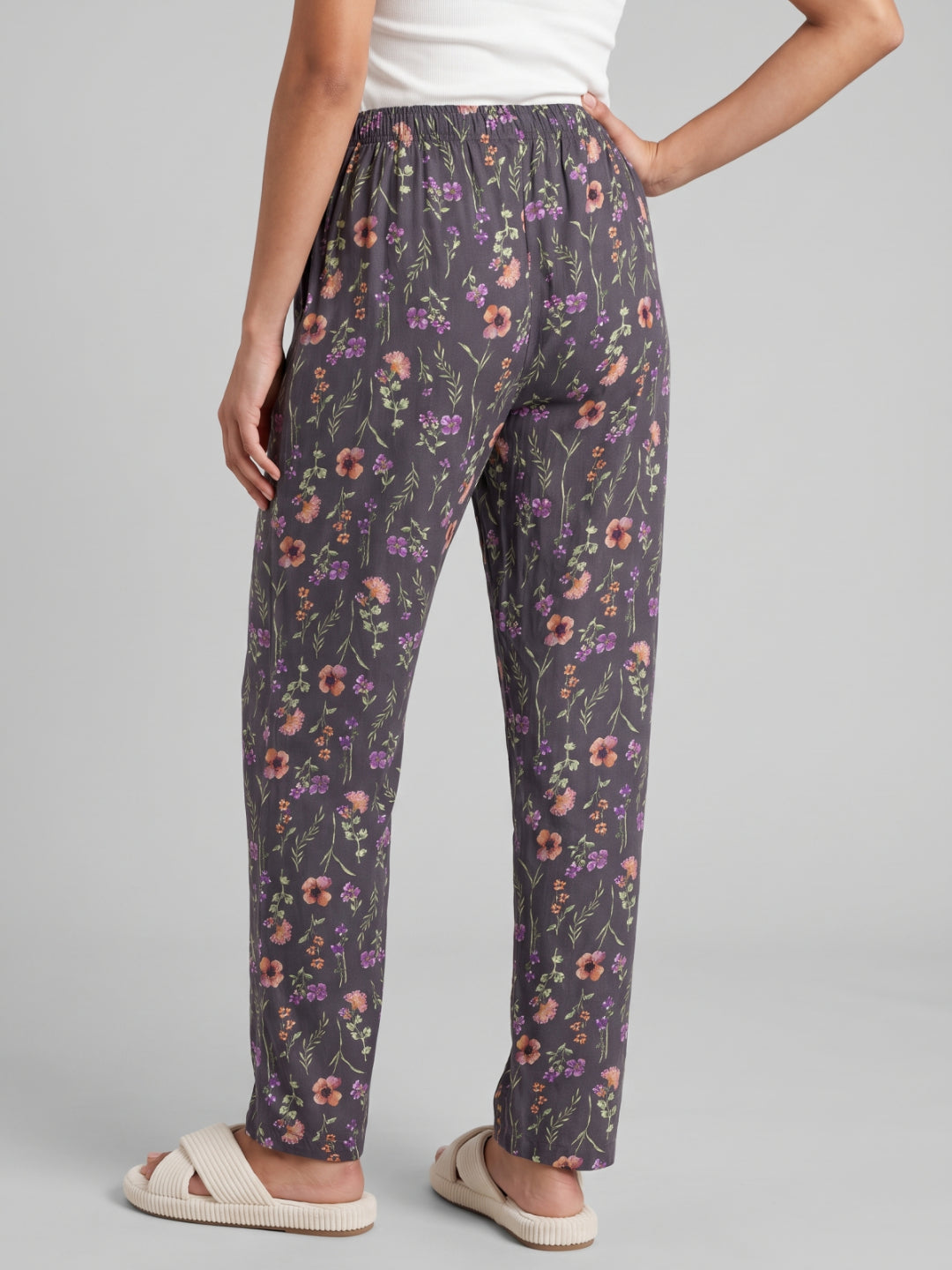 Grey Woven Viscose Printed Lounge Pants