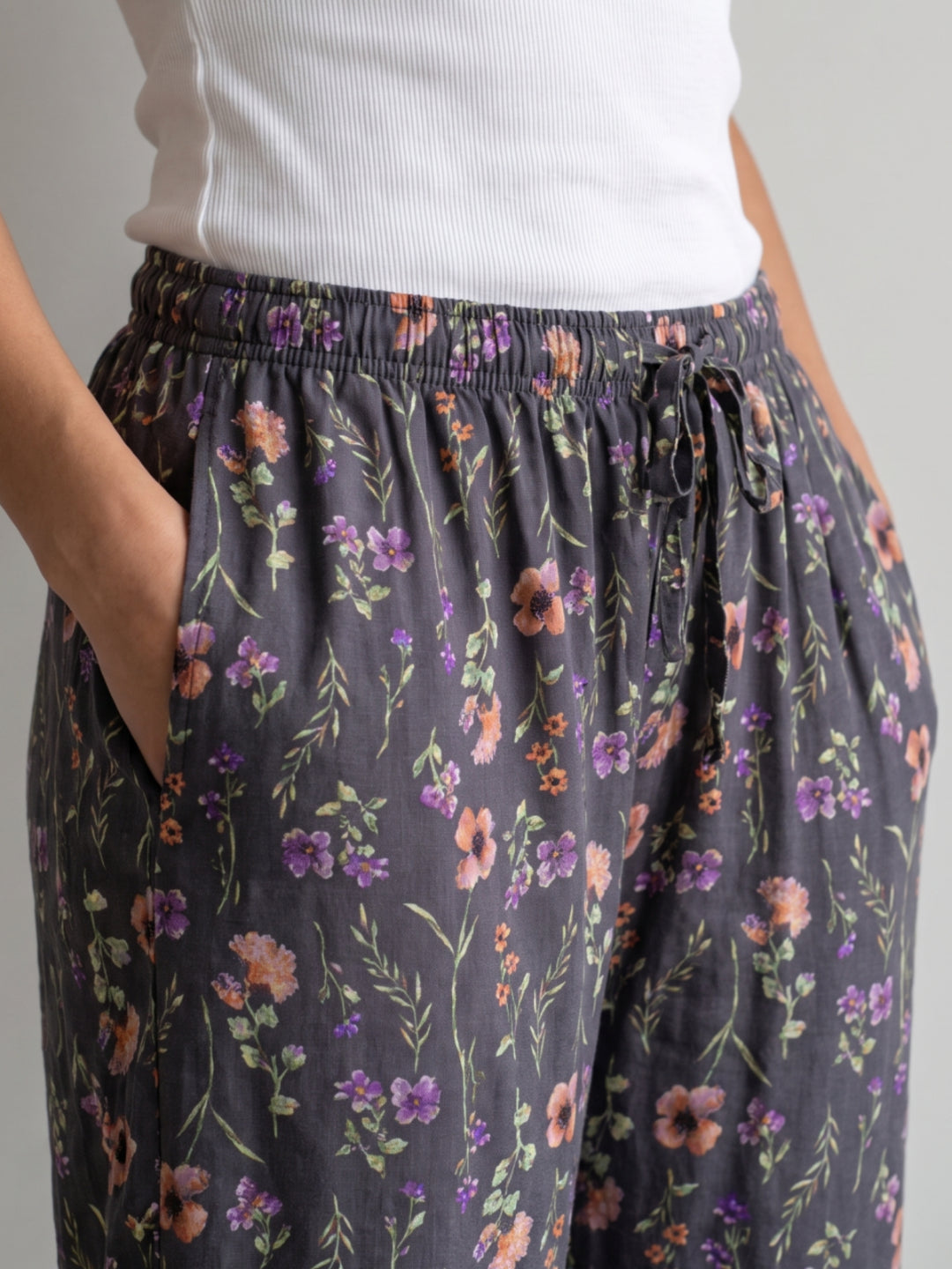 Grey Woven Viscose Printed Lounge Pants