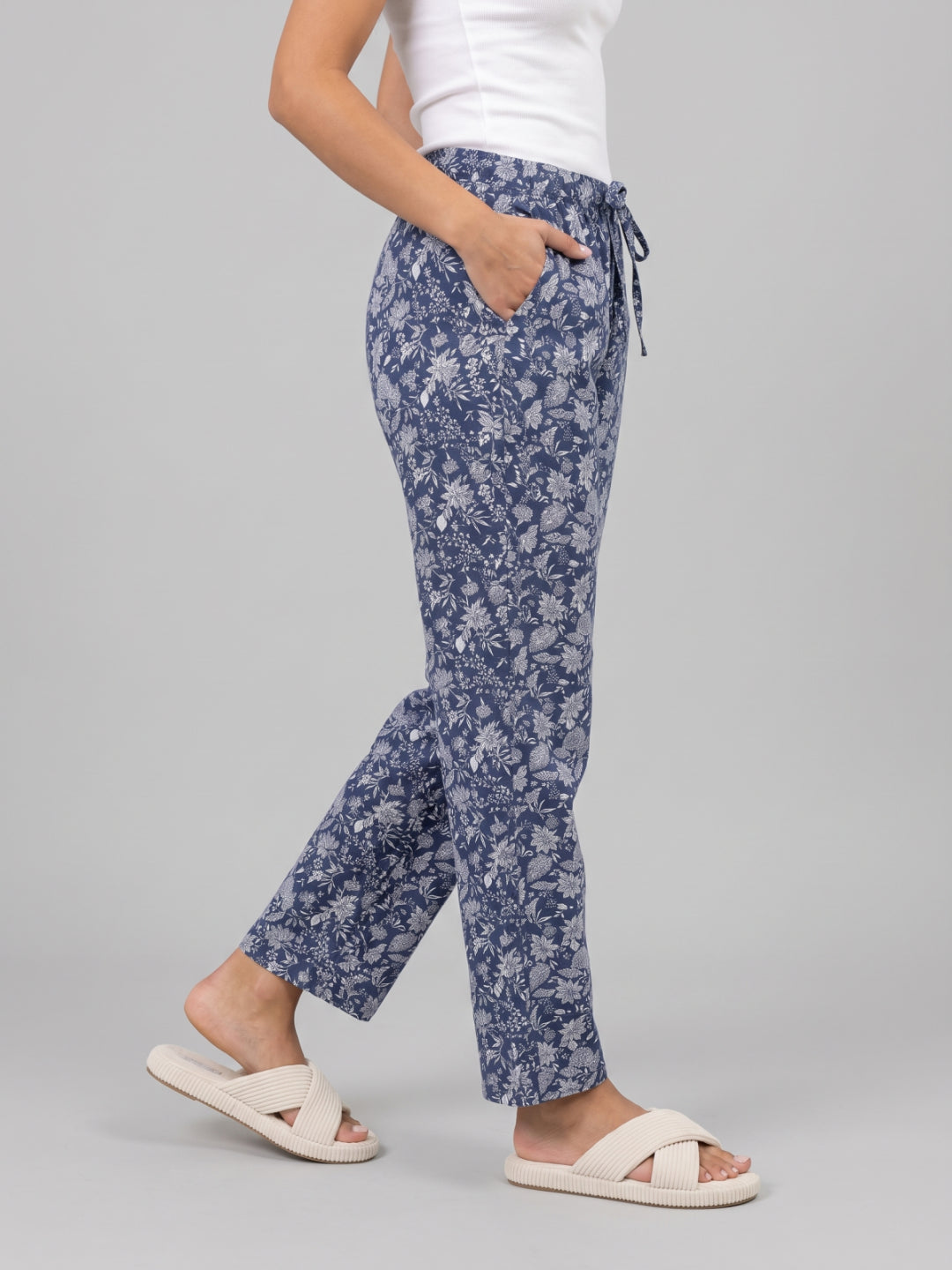 Navy Woven Viscose Printed Lounge Pants