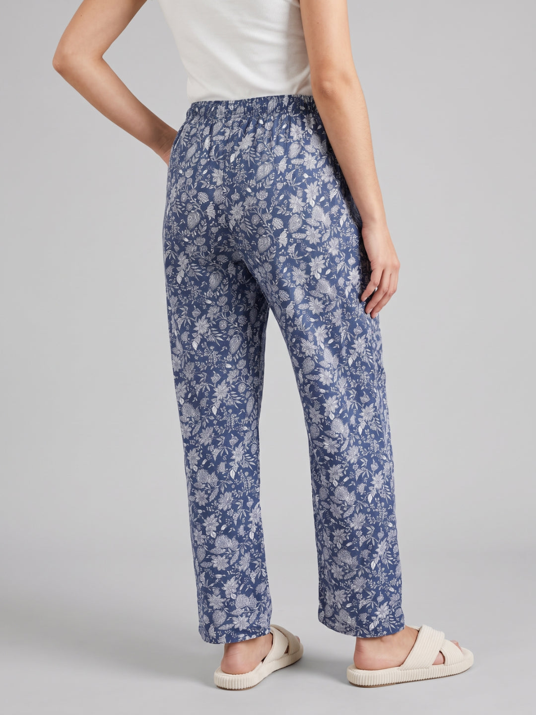 Navy Woven Viscose Printed Lounge Pants
