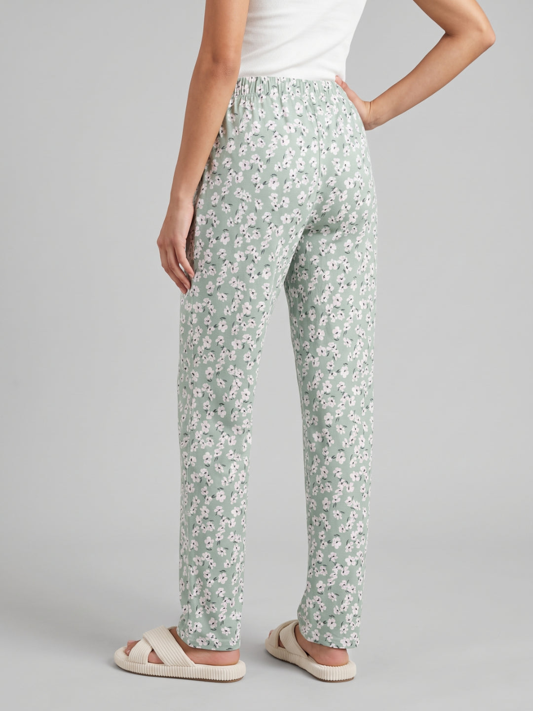 Green Cotton Knit Printed Lounge Pants