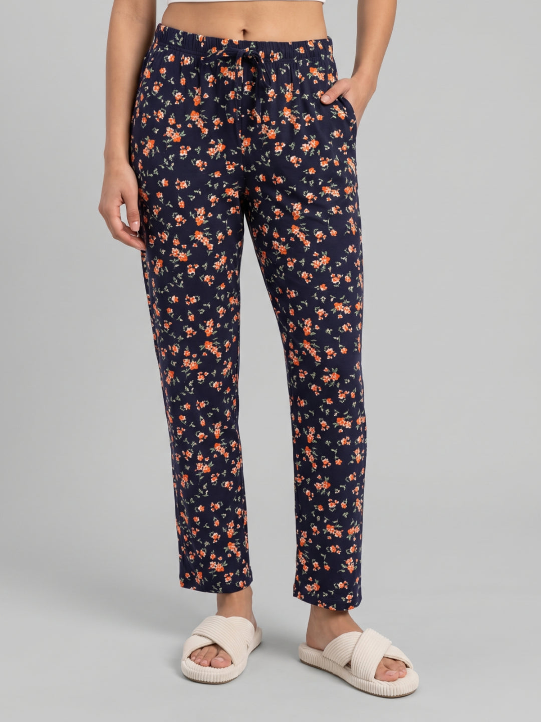 Navy Cotton Knit Printed Lounge Pants
