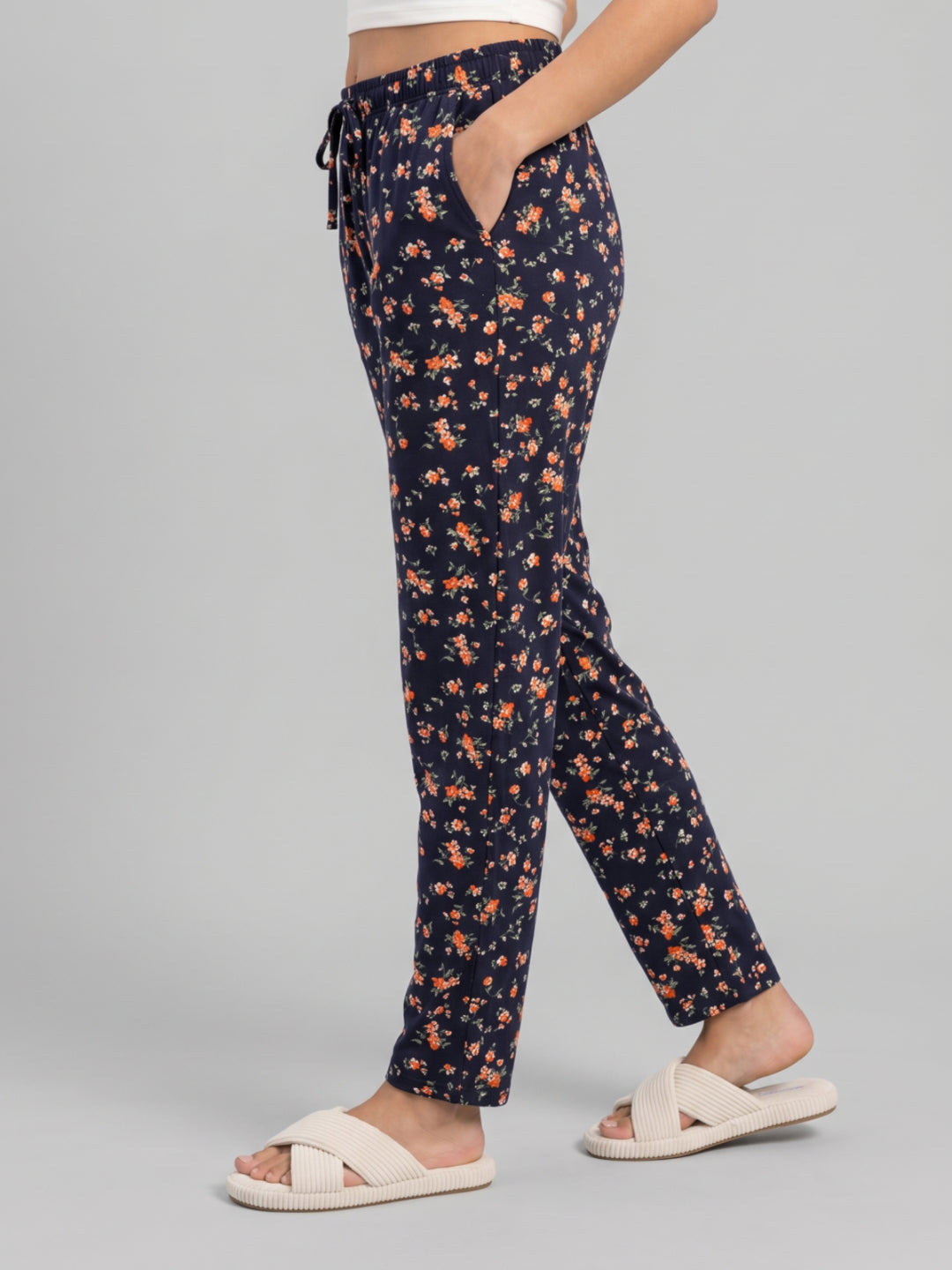 Navy Cotton Knit Printed Lounge Pants