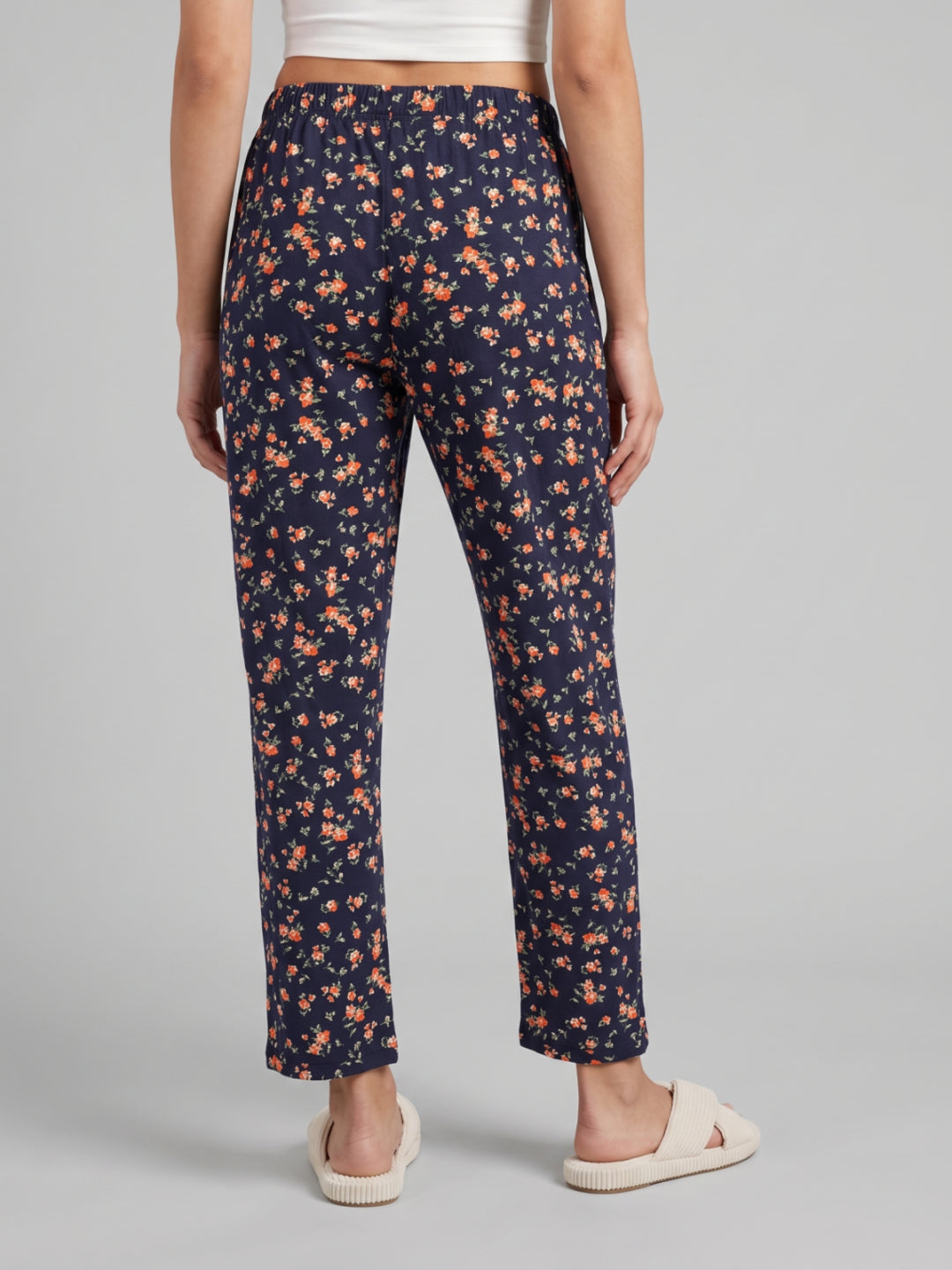 Navy Cotton Knit Printed Lounge Pants