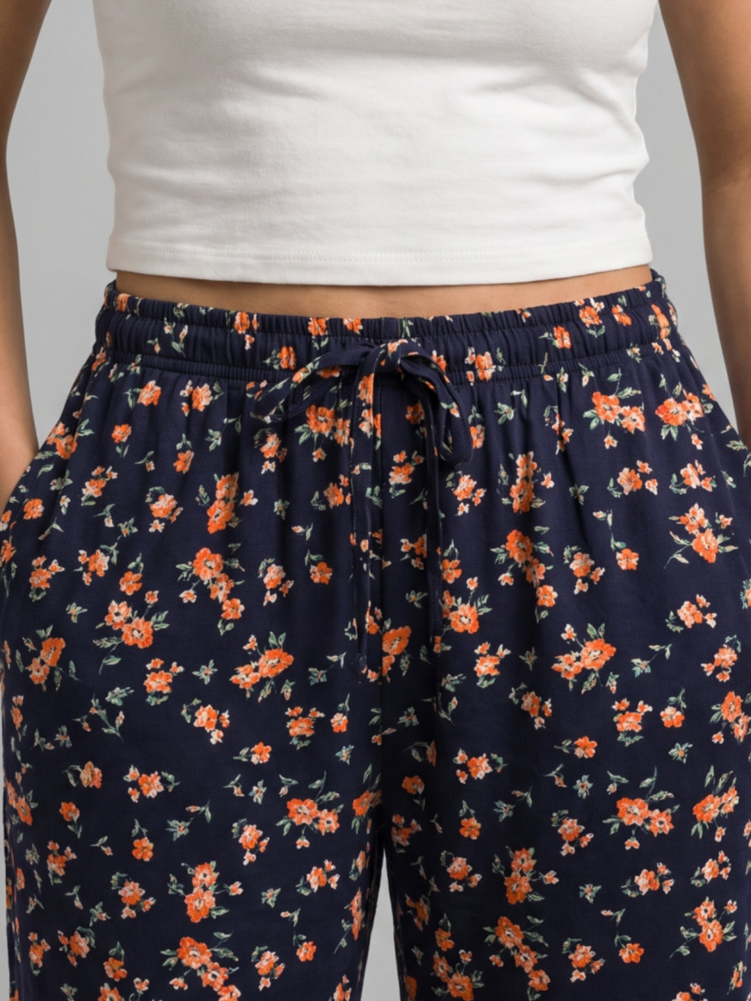 Navy Cotton Knit Printed Lounge Pants