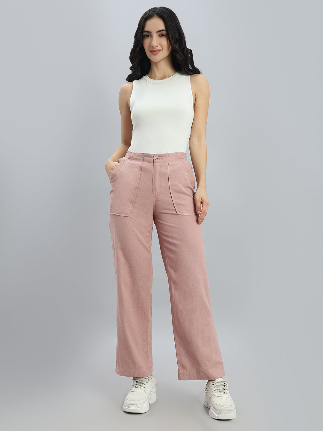 Dusty Pink Linen Cargo Pants