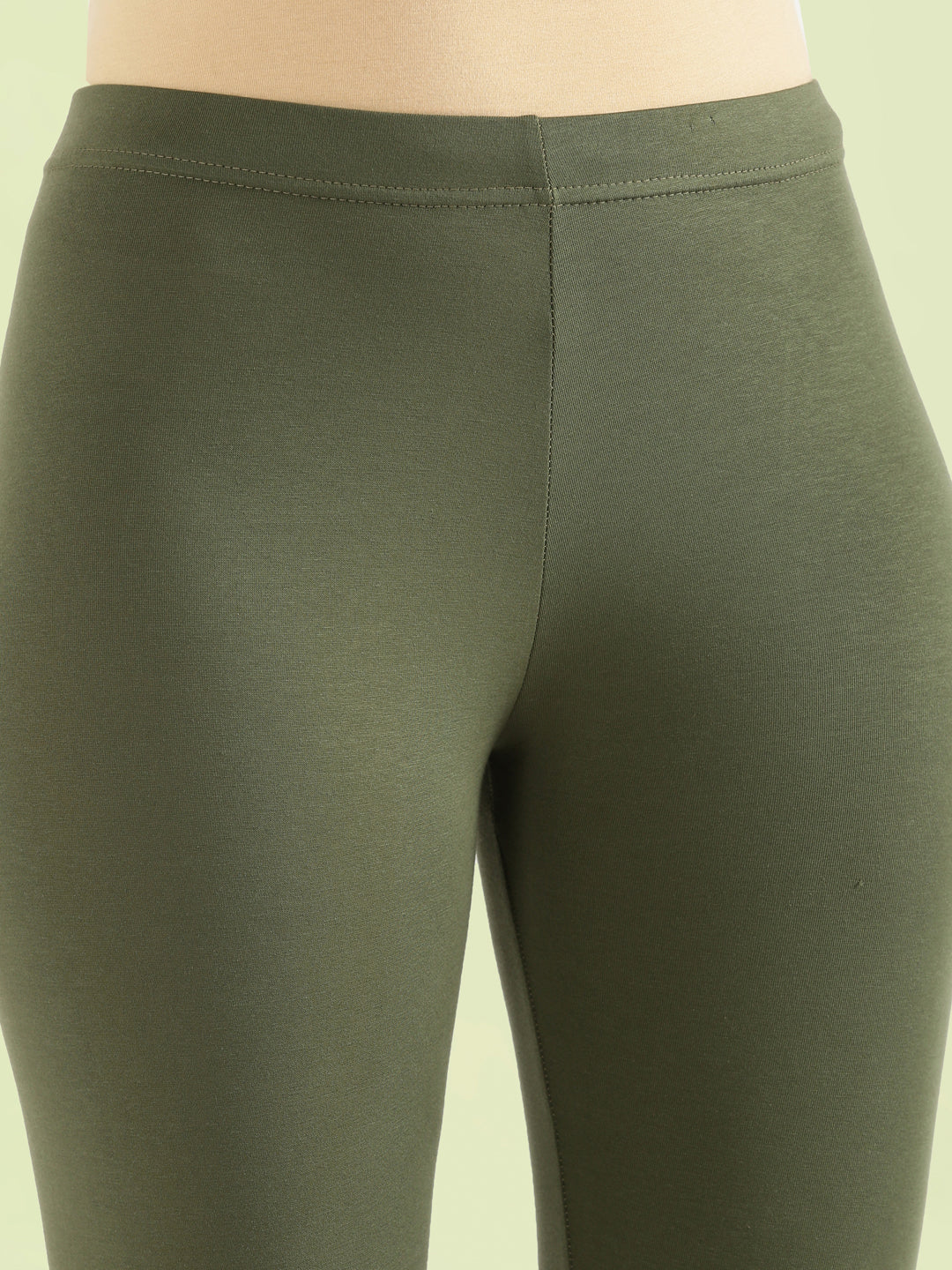 Olive Green Cotton Stretch Cropped Leggings