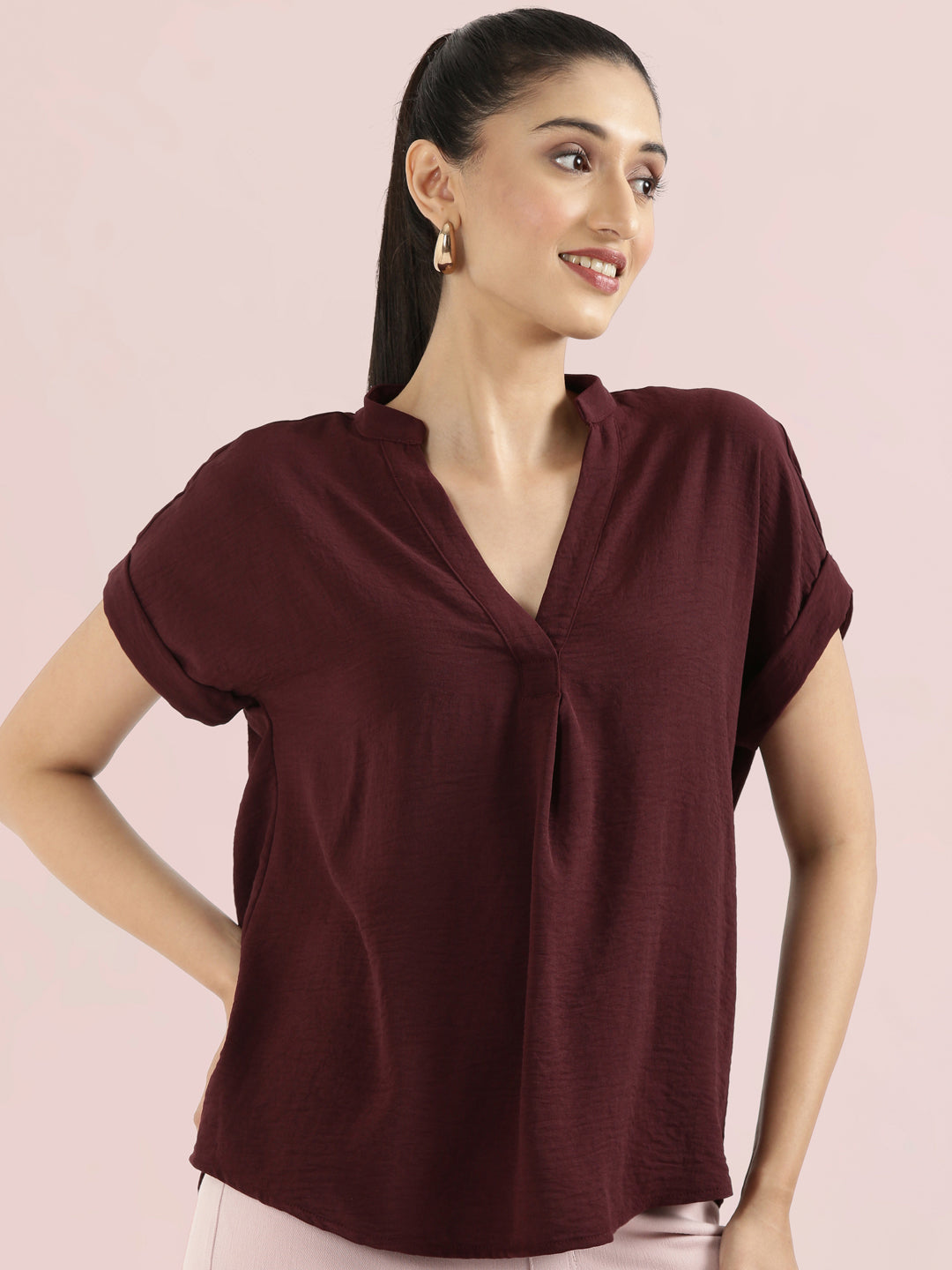 Mandarin Collar Textured Blouse