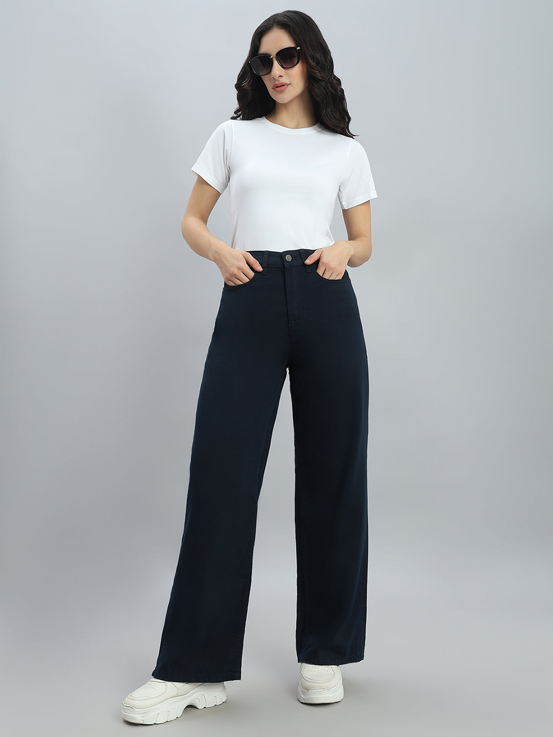 Navy Twill Wide Pants