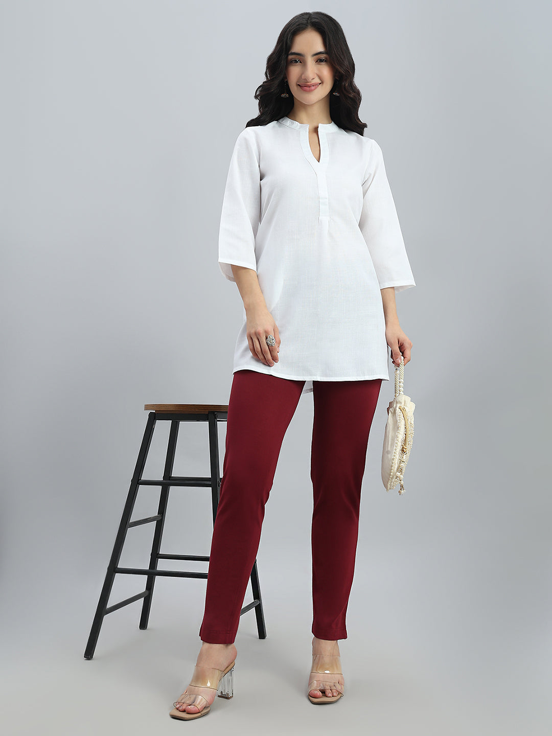 Maroon Ponte Smart Fit Kurti Pant