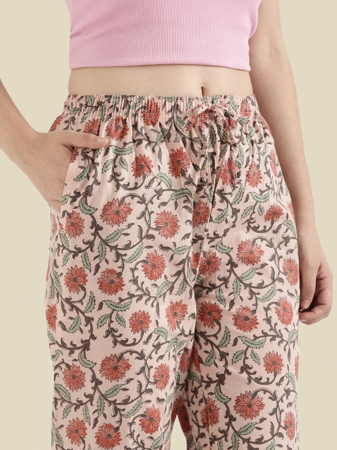 Medium Pink Cotton Woven Printed Lounge Pants