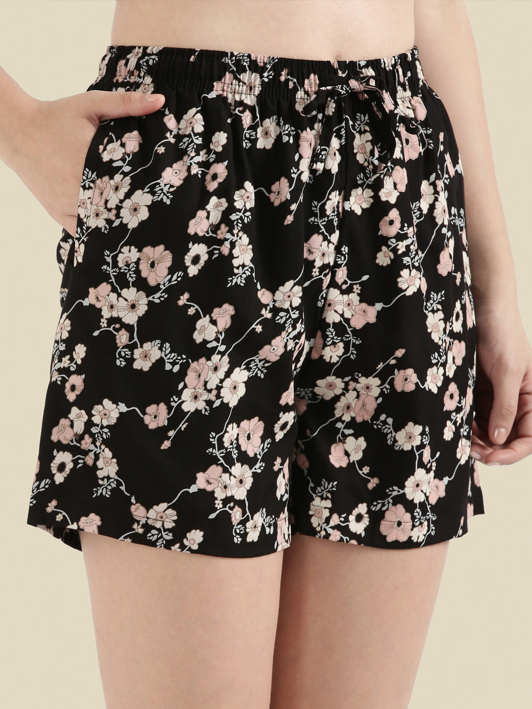 Black Woven Viscose Printed Lounge Shorts